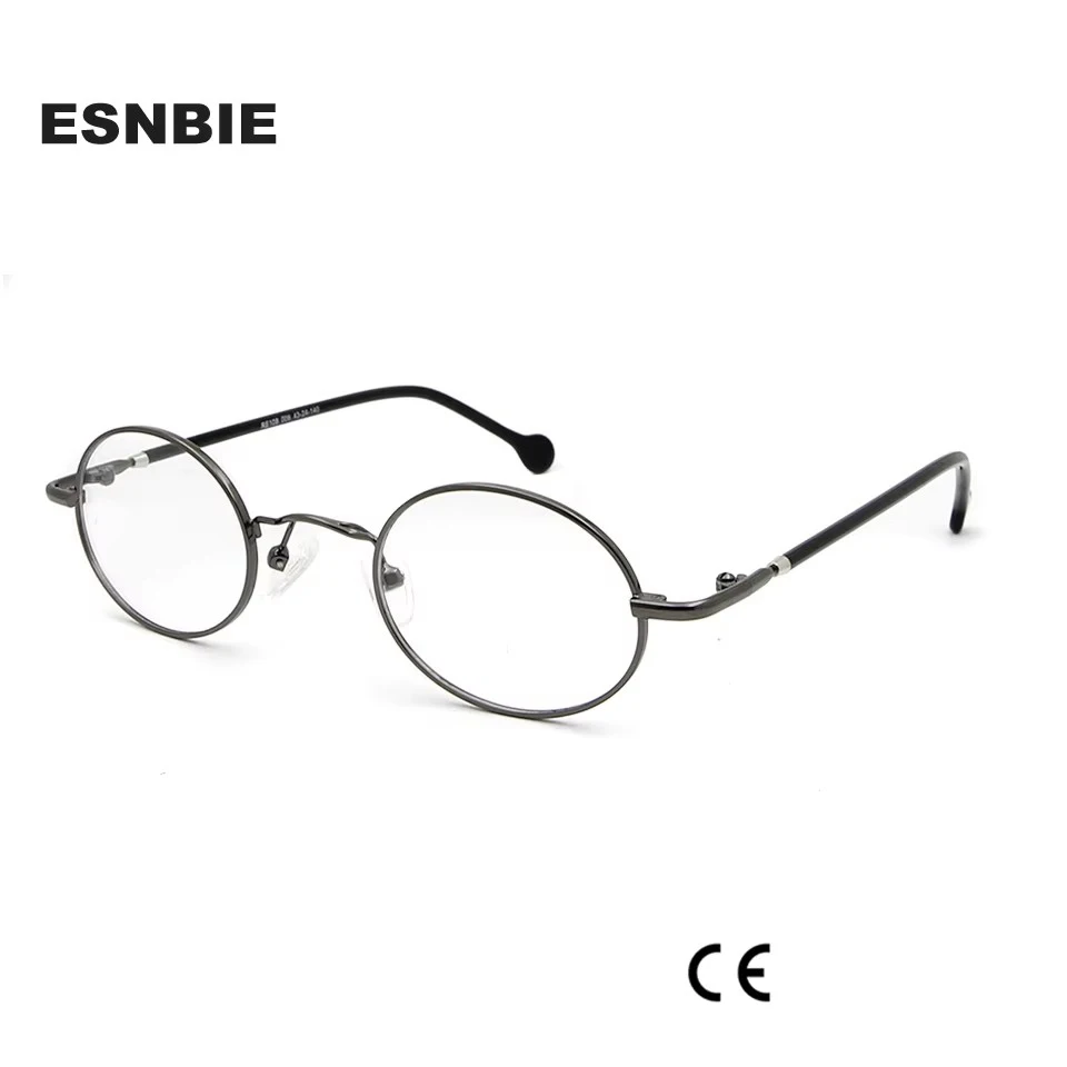 ESNBIE Small Black Circle Glasses Men Metal Round Optical Frame Women Prescription Glasses Oval Shape Spectacle Clear Lens