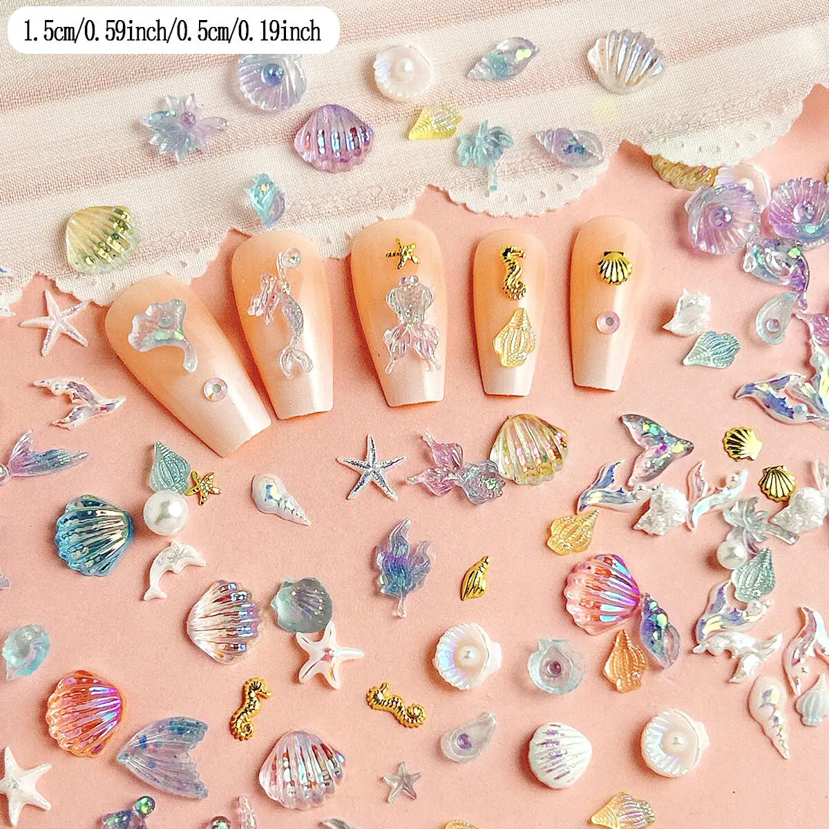 Multiple Style Gradient Transparent Shell Conch Resin Nail Art Decorations Mini Seahorse Thin Flakes Nail Charms DIY Manicure