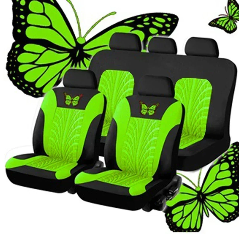 2/4/9-teiliges universelles Autositzbezug-Set – rotes Schmetterlings-Stickdesign – schützt Sitze vor Flecken, verschütteten Flüssigkeiten und Verschleiß – Detail 4