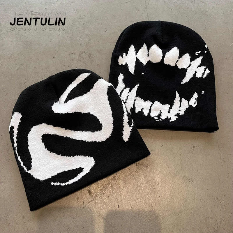 الرجال النساء الهيب هوب Y2K تصميم محبوك قبعة الشتاء الدافئة قبعة صغيرة قبعة البضائع كاني الإناث رسالة في الهواء الطلق Gorras Hombre