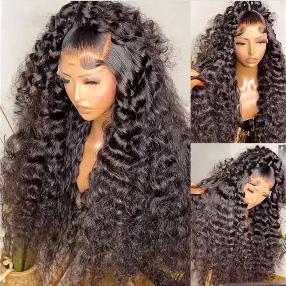 Natural Black Soft 26Inch Long 180Density Kinky Curly Lace Front Wig For Women BabyHair Heat Resistant Preplucked Daily Glueless