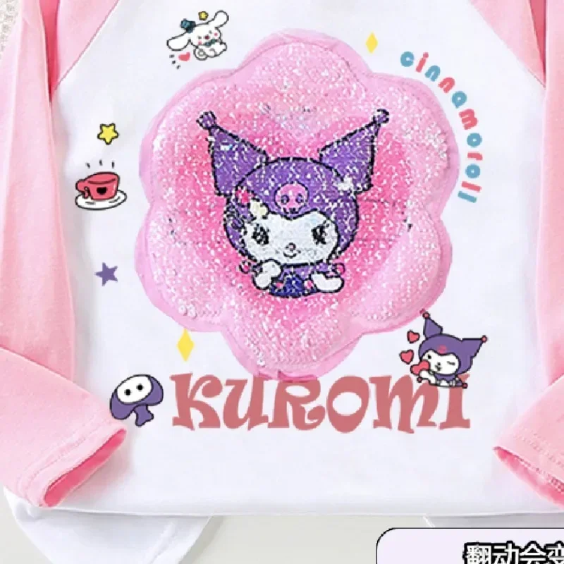 New Sanrio Anime Kuromi Autumn Children Long Sleeve Change Face Casual Sweatshirt Cartoon Kids Sweatshirt Girl Kid Holiday Gifts