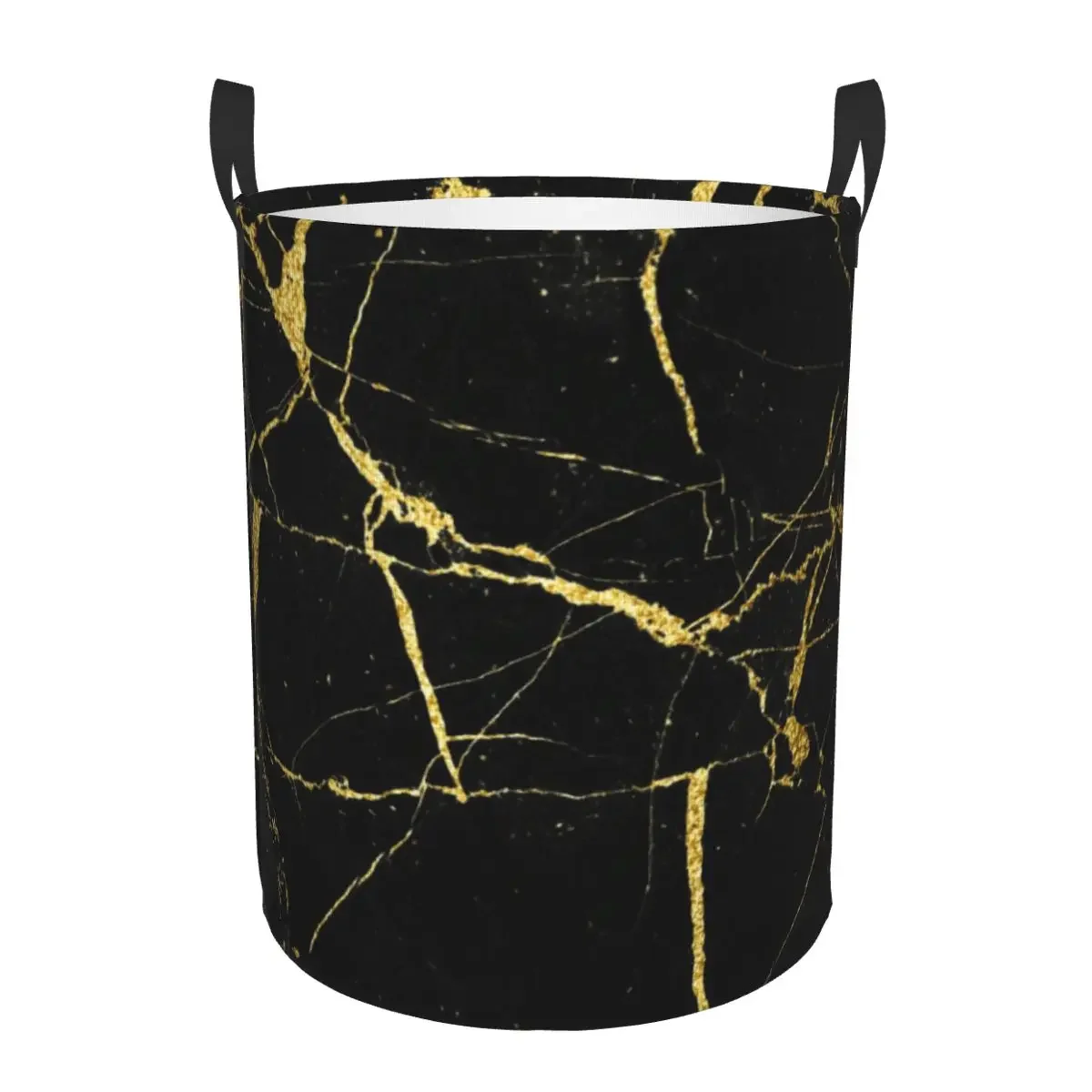 Custom Black and Gold Marble Texture Laundry Hamper Large Storage Basket Abstract Pattern Modern Geometric Graphic Toy Organizer