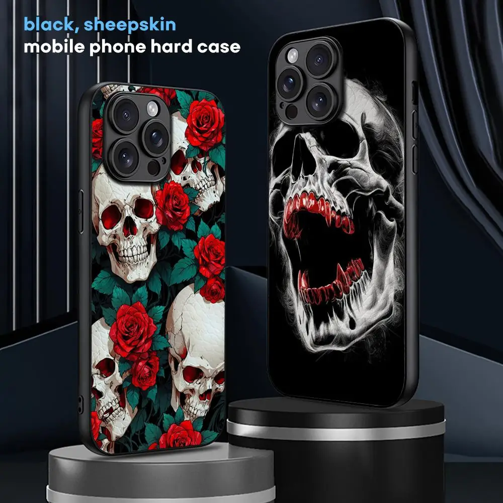 American skull retro fashion design Phone Case For iPhone 16 15 14 13 12 11 Plus Pro Max Limited Black hard case Sheepskin