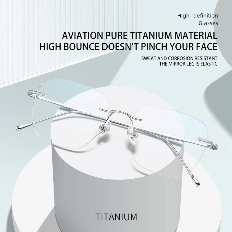 VICKY Ultra-light Titanium Rimless Myopia Frames Unisex Simple Square Read Frames Glasses Customized Prescription Glasses F0623