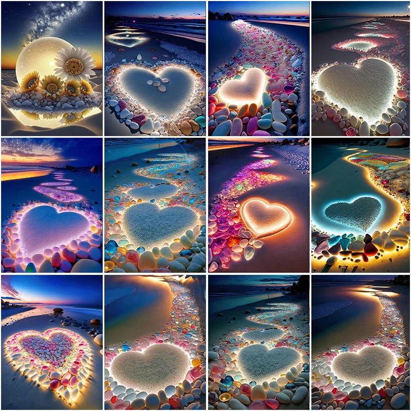 

Landscape DIY 5D Diamond Painting Beach Love Stone Lamp Diamond Painting Inlaid Full Diamond Embroidery Painting Home Decoration