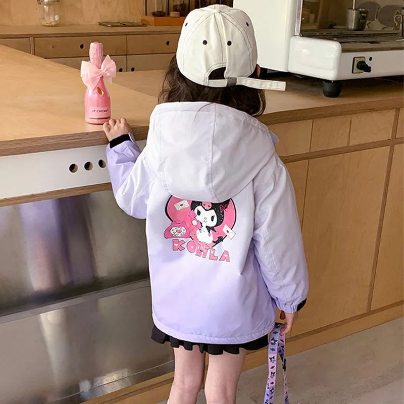 Anime Sanrios Kuromi Kinder mantel Cartoon Mädchen Kapuzen jacke verdicken warme kreative helle Licht Mantel Winter Kinder kleidung