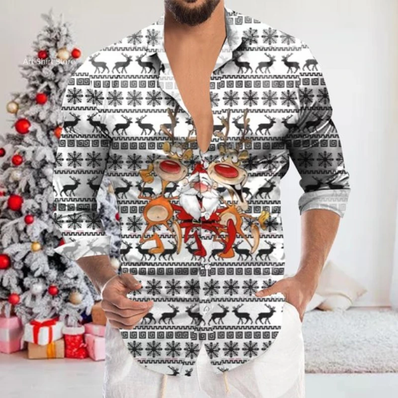 New Christmas pattern men's long-sleeved shirt, casual trendy unisex top, suitable for high-end gift giving, holiday parties