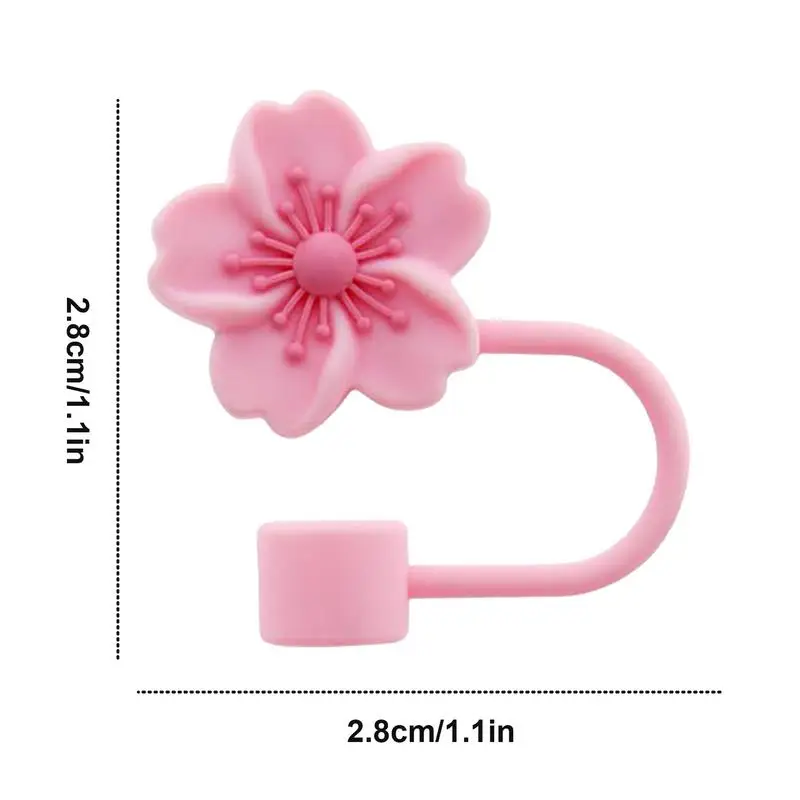 Begonia Flower Straw Cover Caps 10mm 0.4in Silicone Straw Tips Lid Reusable Dust-Proof Straw Topper For Stanleys Cup Party Decor