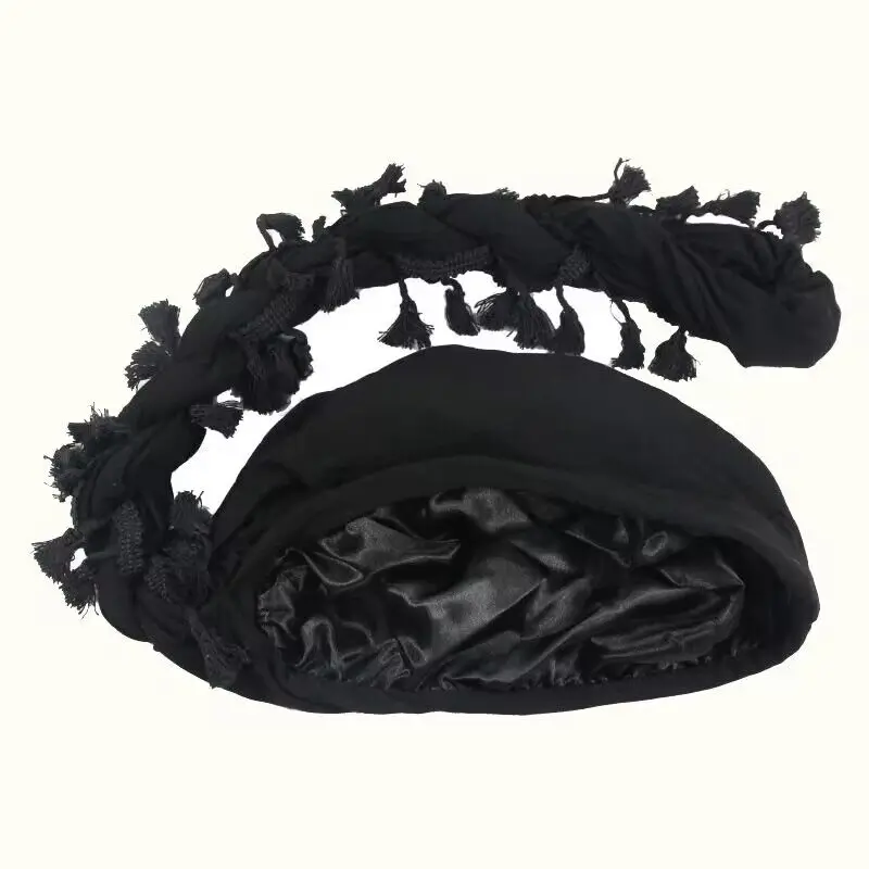 Head Scarf for Men Head Wrap twist tail Cotton hat colored tub-lined pullover hat double protective hair braid hat