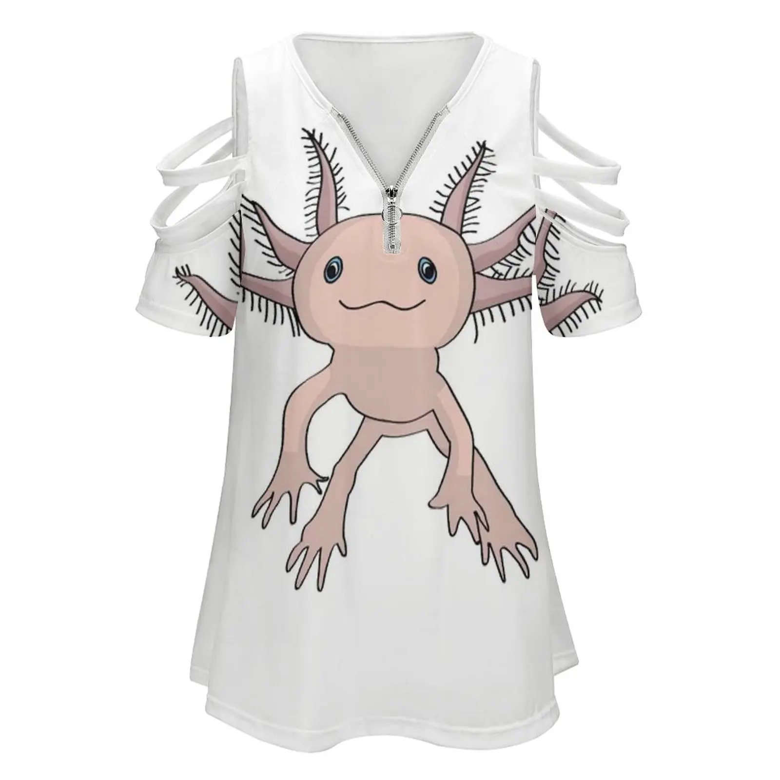 Axolotls Make Me Happy-People , Not So Much New Fashion Zip Off Shoulder Top Short-Sleeve Women Shirt Axolotls Axolotl Axolotl
