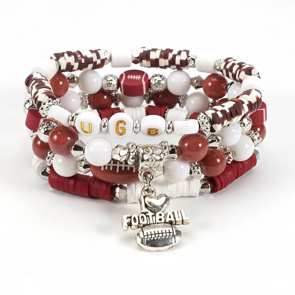 Colorful Ball Beaded Bracelet Set for Women Stackable Game Day Team Spirit Charm Bracelets for Woman Sports Fans Jewelry Gifts