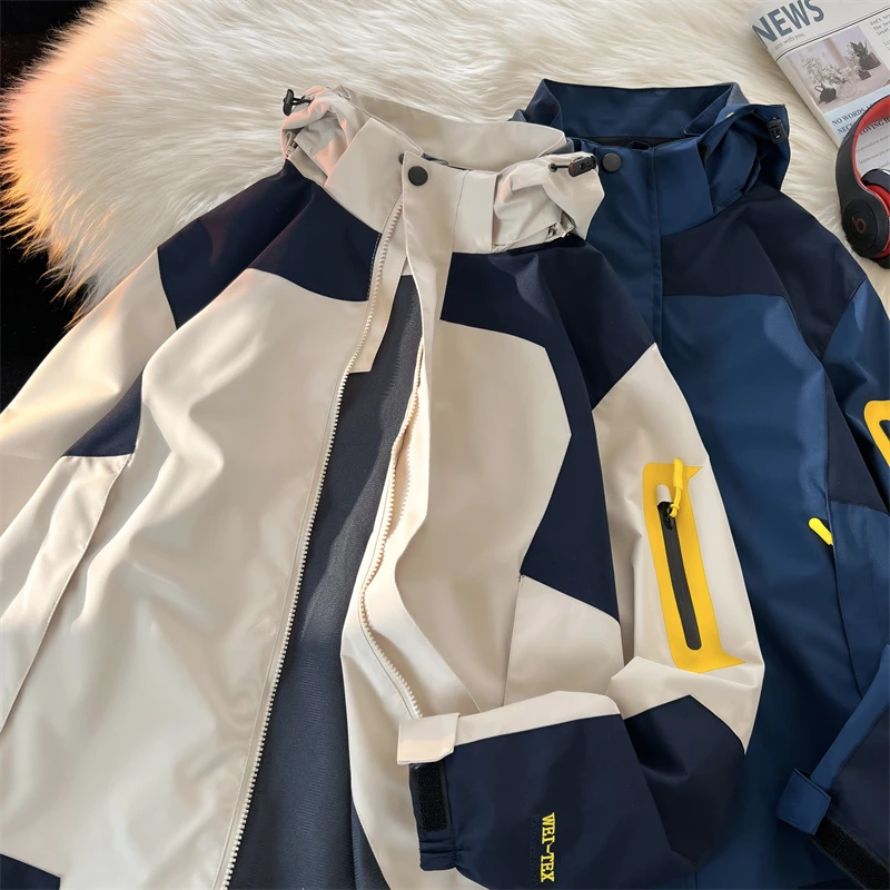 

Мужская демисезонная куртка в американском ретро-стиле: водонепроницаемая, с капюшоном, комбинированным дизайном, повседневная, модная, ветрозащитная верхняя одежда