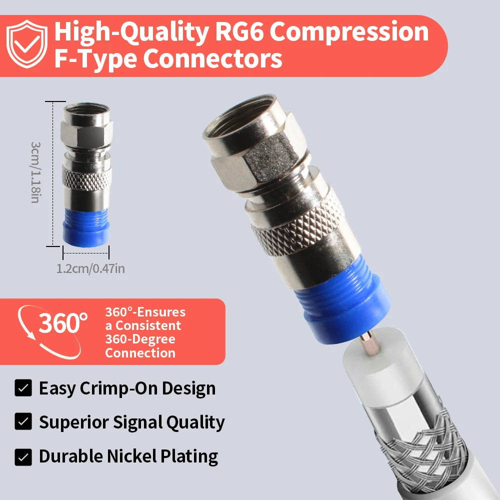 RG6 RG59 Coax Compression Crimper Kit with F Connectors & Coaxial Cable Stripper for Satellite TV CATV view 4