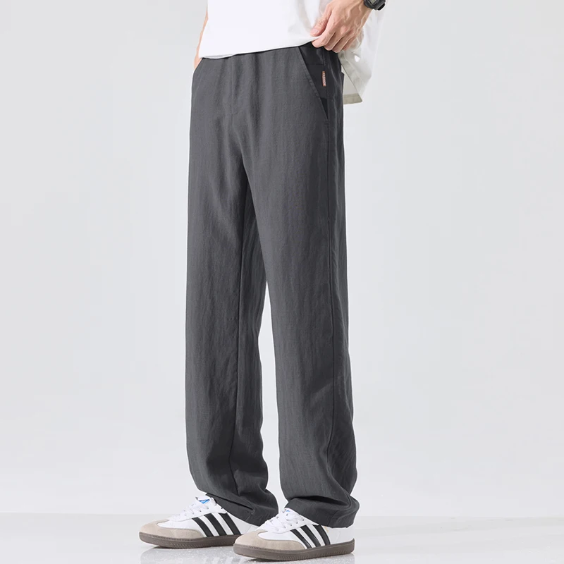 

Summer Men's Casual Wide-leg Loose Pants Lightweight Tencel Lyocell Linen Comfortable Ice Silk Trousers Holiday Beachwear