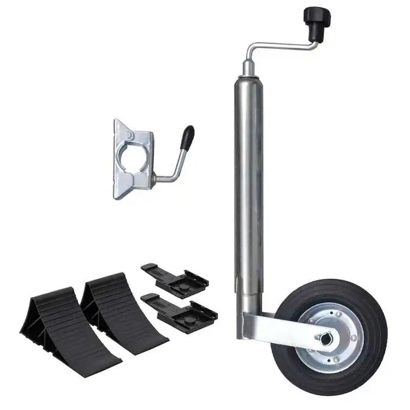 Roue de support pour remorques – Acier galvanisé avec pneu en caoutchouc plein, hauteur réglable pour une stabilisation et un maintien optimal