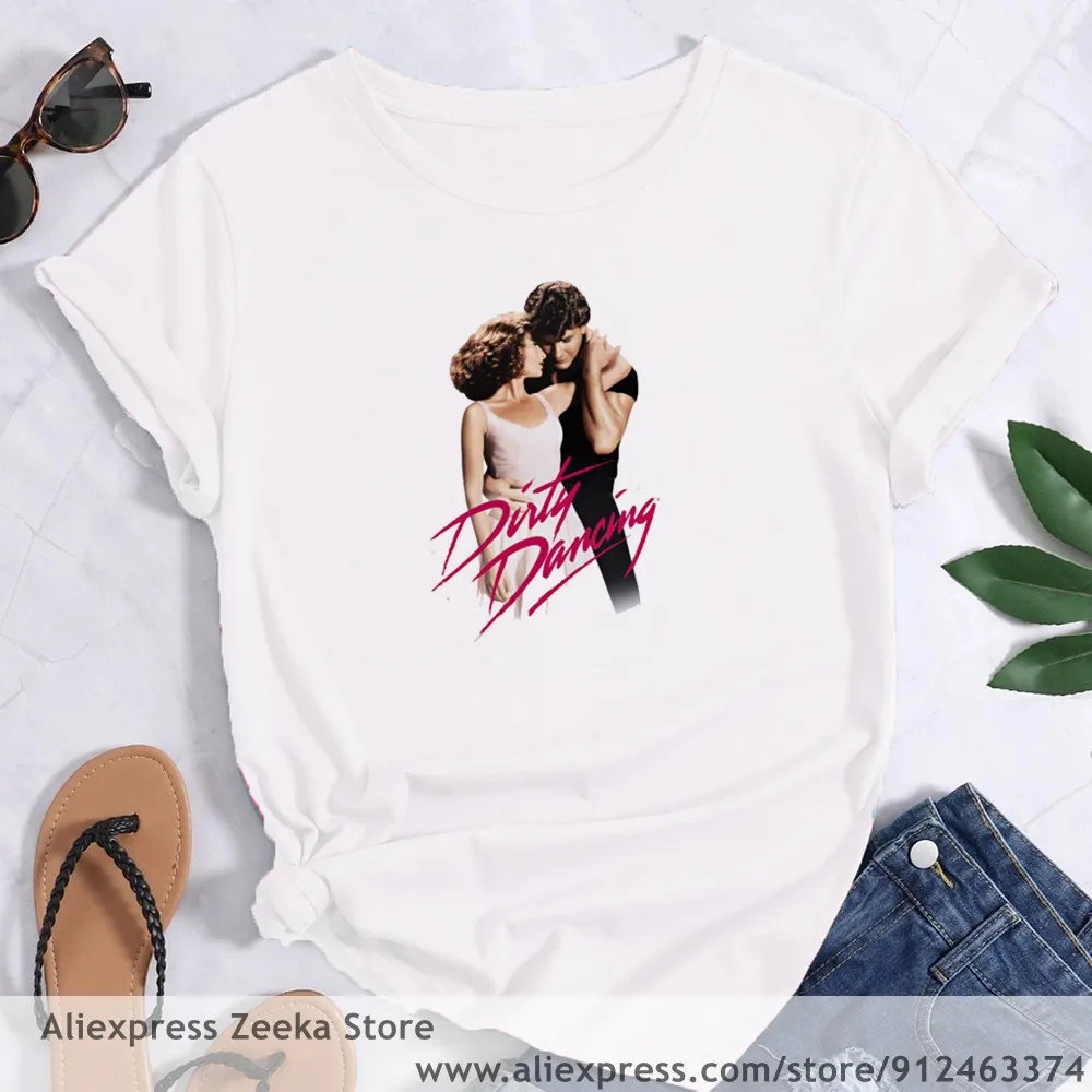 Dirty Dancing  Women Funny Print Ladies T-shirt Girl Y2K Harajuku Basis O-collar White Shirt Short