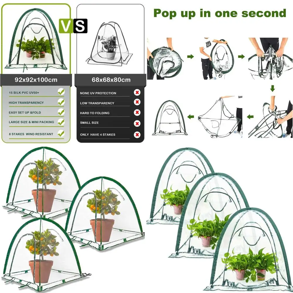 

3-Pack Mini Greenhouse Cover for Garden Plants, Backyard PVC Shelter, Cold Frost Protection