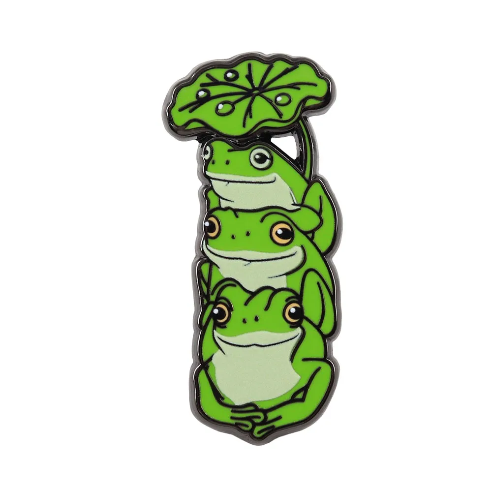 Cute Frog Stack Enamel Pins Creative Animal Lotus Leaf Brooches Funny Cartoon Badge Jewelry Gift for Kids Women Backpack
