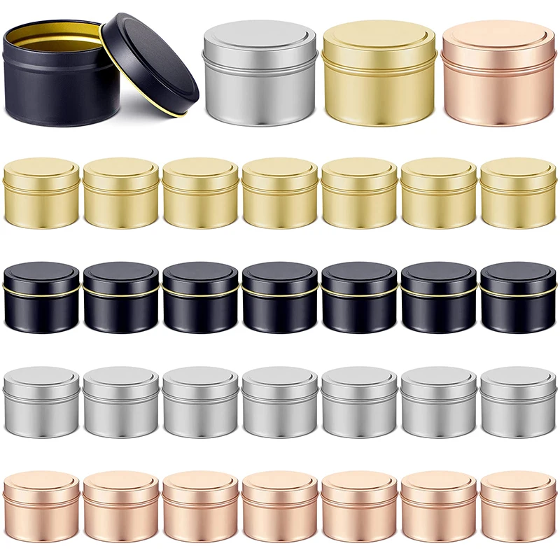 

120ML/4OZ Candle Jars Empty Candle Tins Balck Gold Tin Can with Lid Round Metal Storage Container Spice Tea Canister