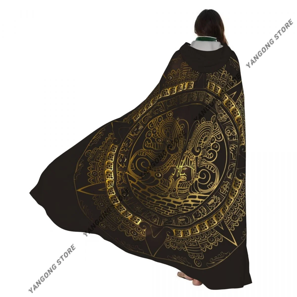 

Maya Calendar Aztec Cloak Hooded Cosplay Costume Halloween Adult Long Party Cape