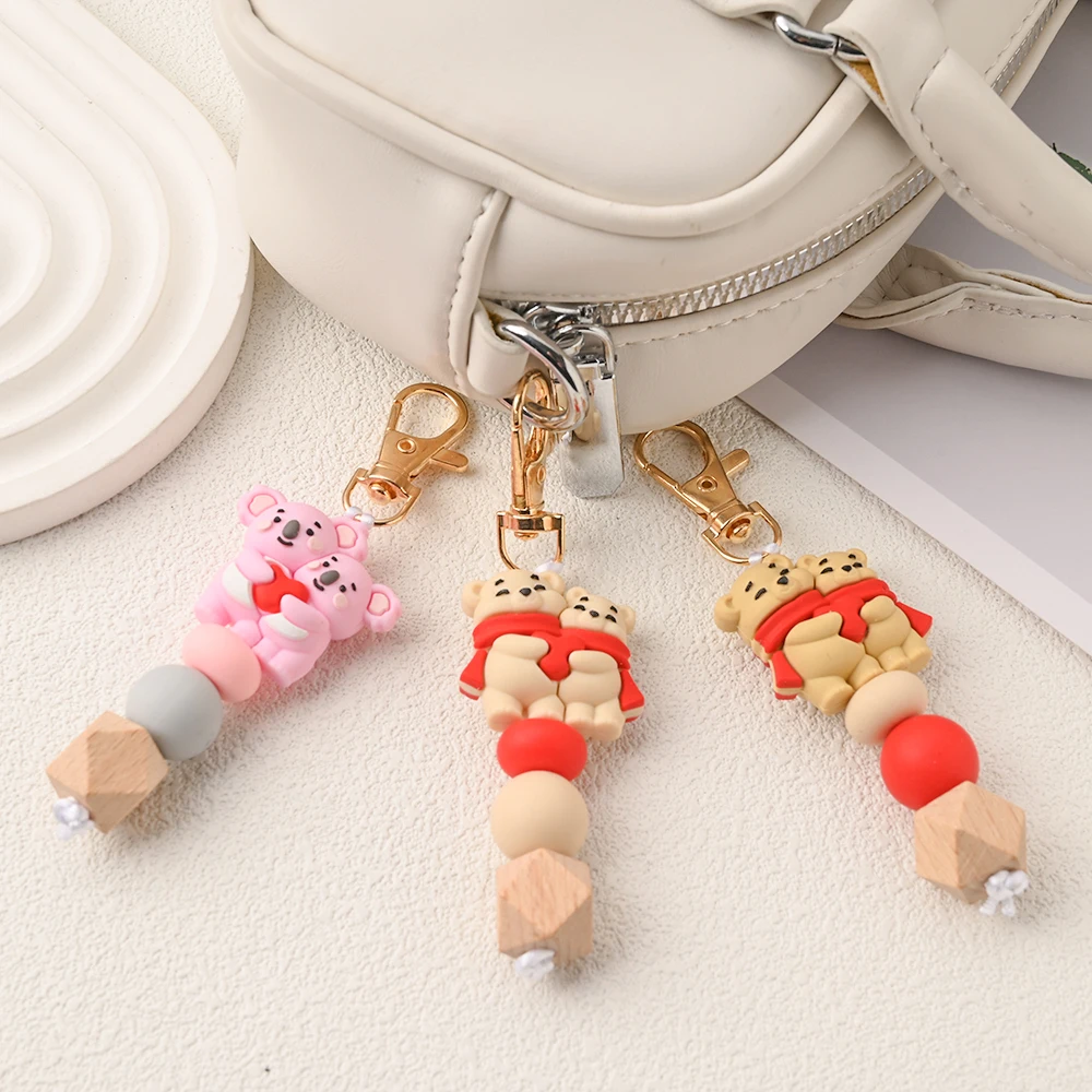 1pc Cartoon Silicone Beads Stroller Hooks Decorative Accessory Keychain With Lobster Buckle Gift