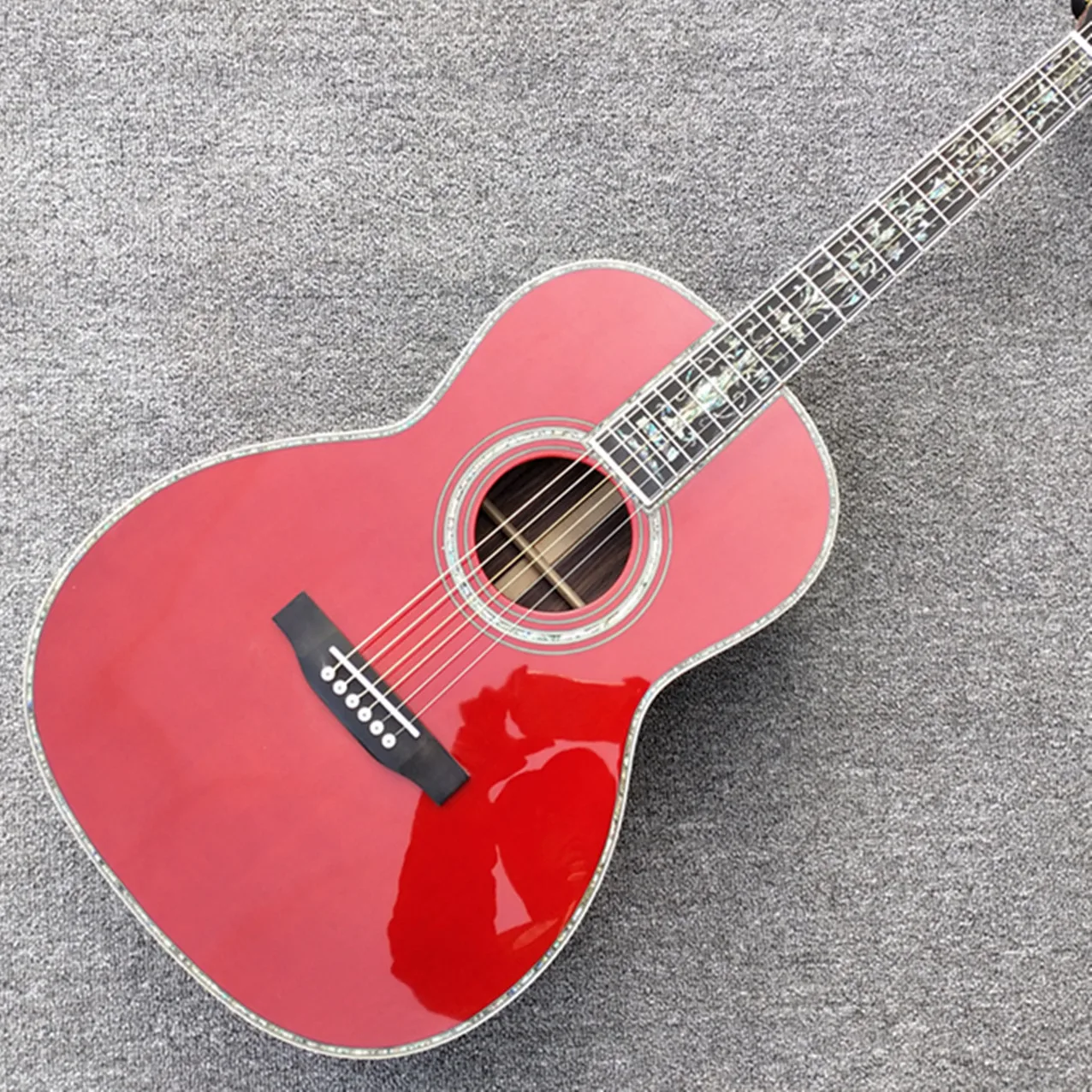 

2021 New ooo Model Red Acoustic Guitar, Factory custom ,39 Inches ,Real Abalone Inlay Guitarra ,Ebony Fingerboard,Free Shipping