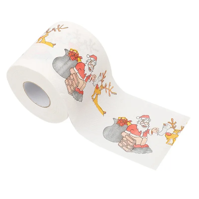 Soft Toilet Paper Merry Christmas Santa Claus Tree Colorful Printed Bath Toilet Paper Home Supplies Decor Tissue 1 Roll