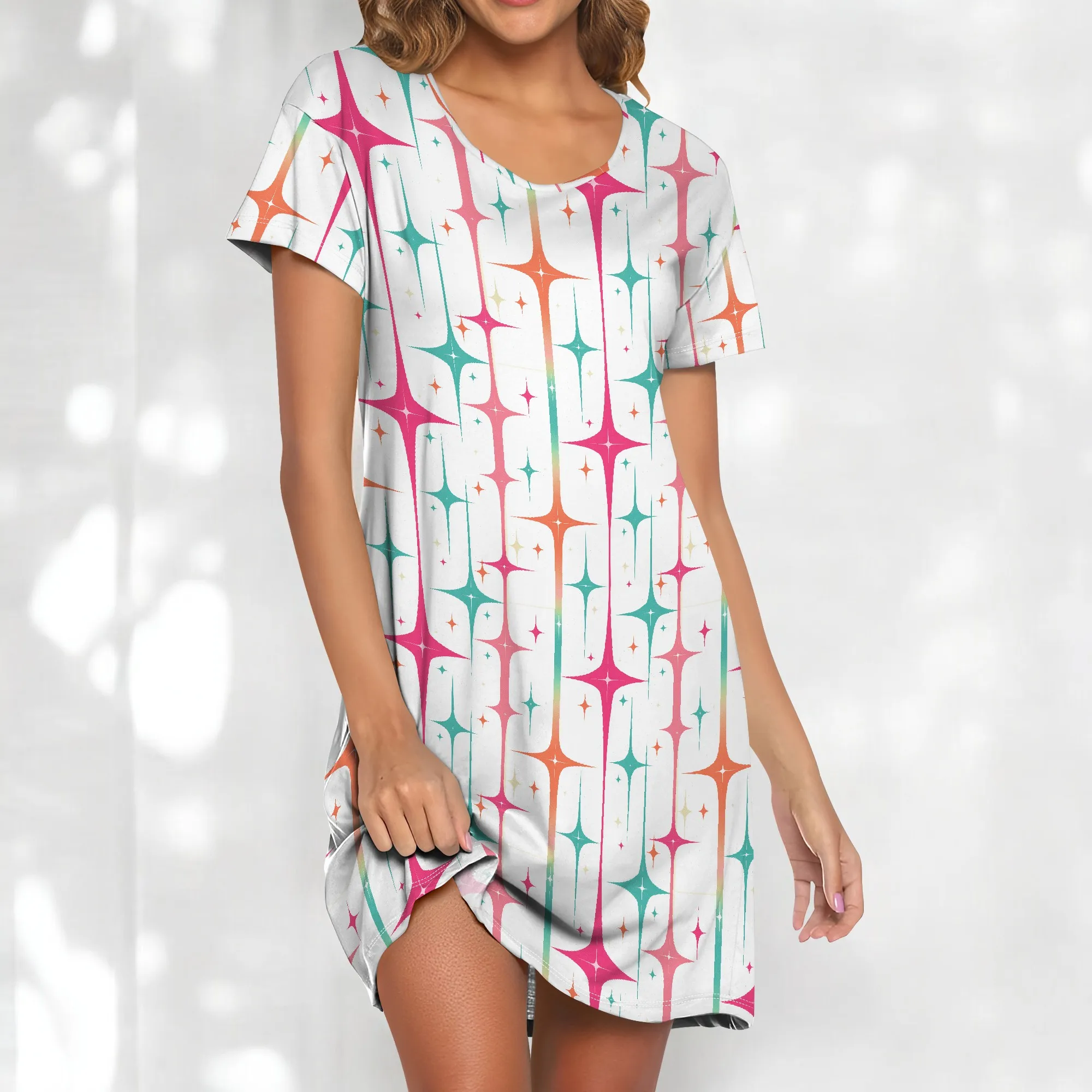 

Afro Y2K Star Print Dress S-3XL Pink & Orange Futuristic Graphic for Festival or Juneteenth Style