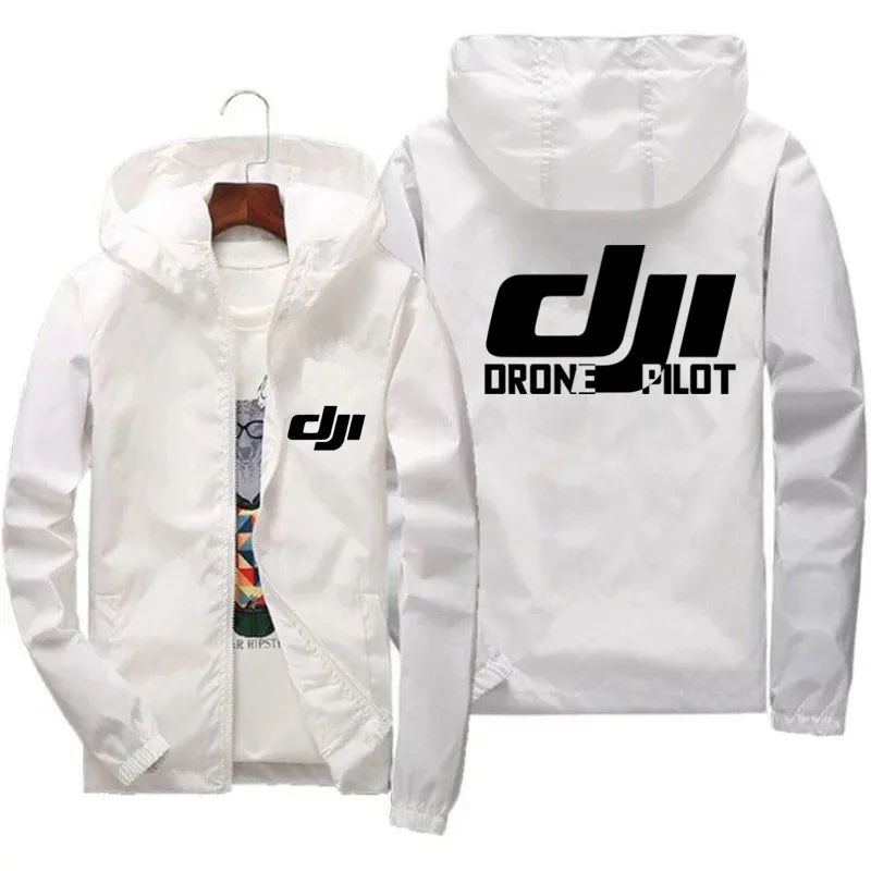 Mens Bomber Hooded DJI Drone Pilot Casual Thin Windbreaker Jackets Coat Male Outwear Sports Windproof Clothing Large Size 2024