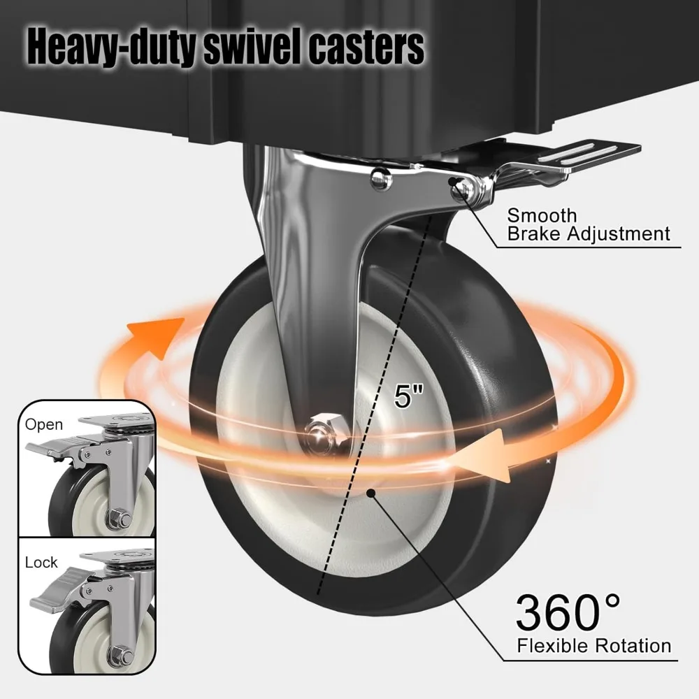 عربة أدوات بلاستيكية متدحرجة من طبقتين مع مقبض مريح وأرفف عميقة لتخزين الأدوات وتنظيم مساحة العمل