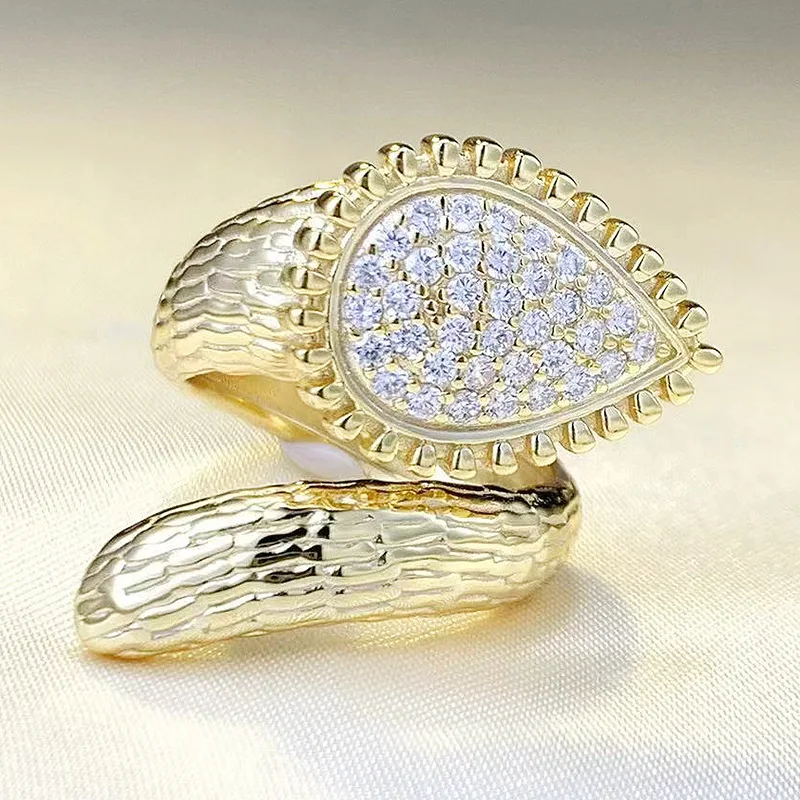 2023 New S925 Silver Bohemian Asian Wind Simulated Diamond Snake Ring Women's Open