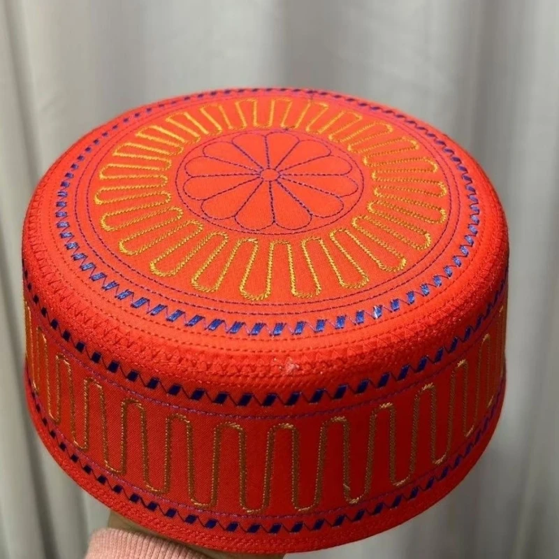 Casquettes de prière musulmanes pour hommes, chapeau rouge en maille, kippa islamique, broderie Kufi Topi, produits fiscaux, livraison gratuite, 03424