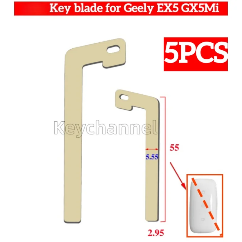 keychannel 5pcs Car Smart Key Blank Keyless Remote Key Blade Emergency Insert Key Blade for Geely EX5 GX5Mi Replacement Key