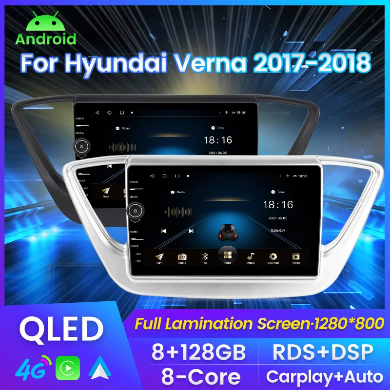 

QLED экран с ручкой Автомагнитола For Хендай Солярис 2 For Hyundai Solaris 2 2017 - 2020 мультимедийный плеер навигация GPS Автомобильная интеллектуальная система Carplay Android авто до 8 ядер 8 + 128G