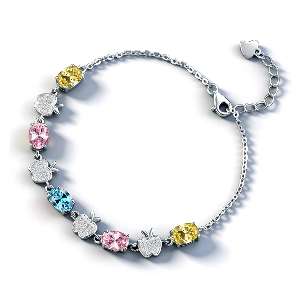 2026 new colored diamond apple bracelet women's S925 sterling silver fresh and sweet princess style bracelet