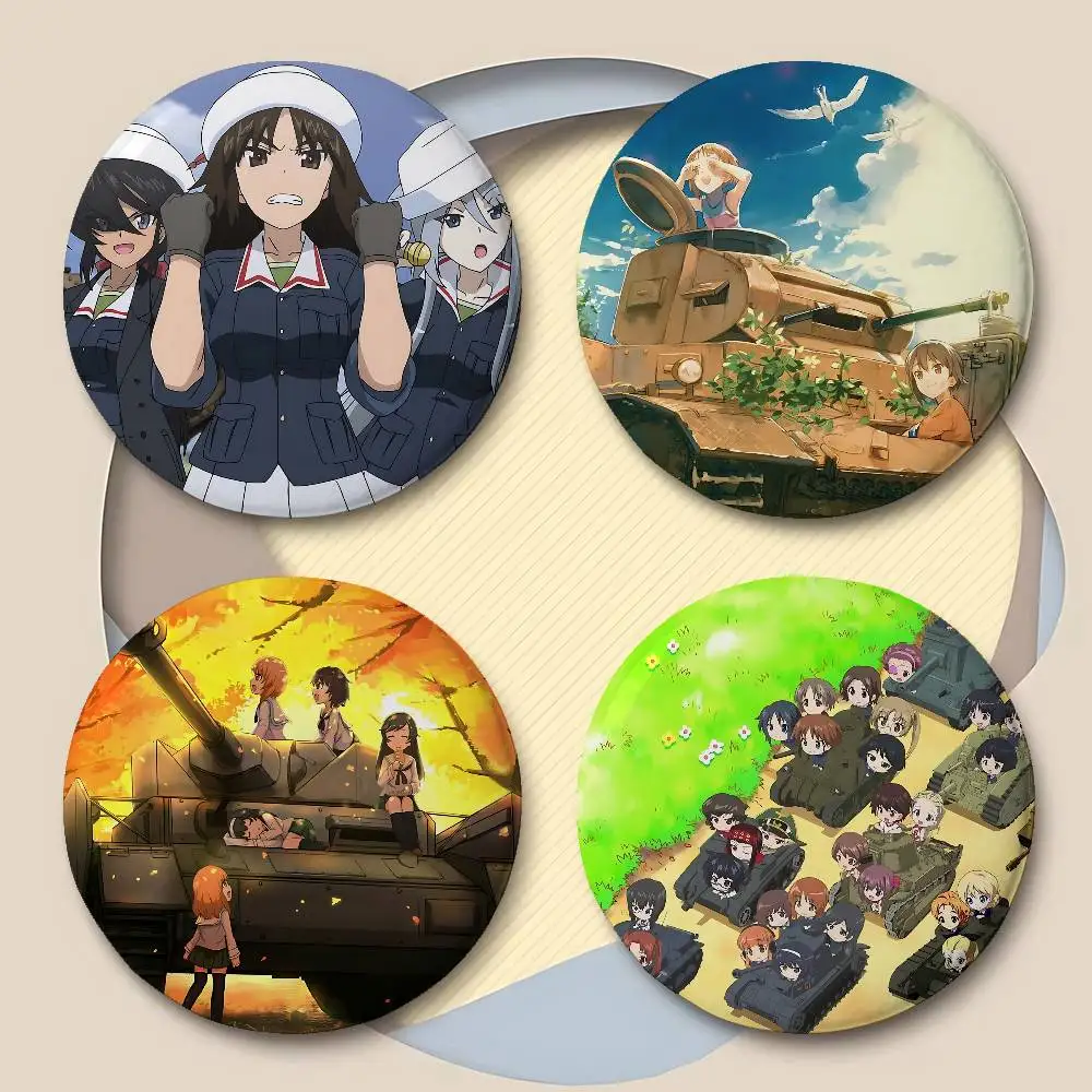 Anime GIRLS Und PANZER Badges Peripheral Lapel Pins Tinplate Round Brooch For Shoulder Bag Accessories Souvenir Gifts