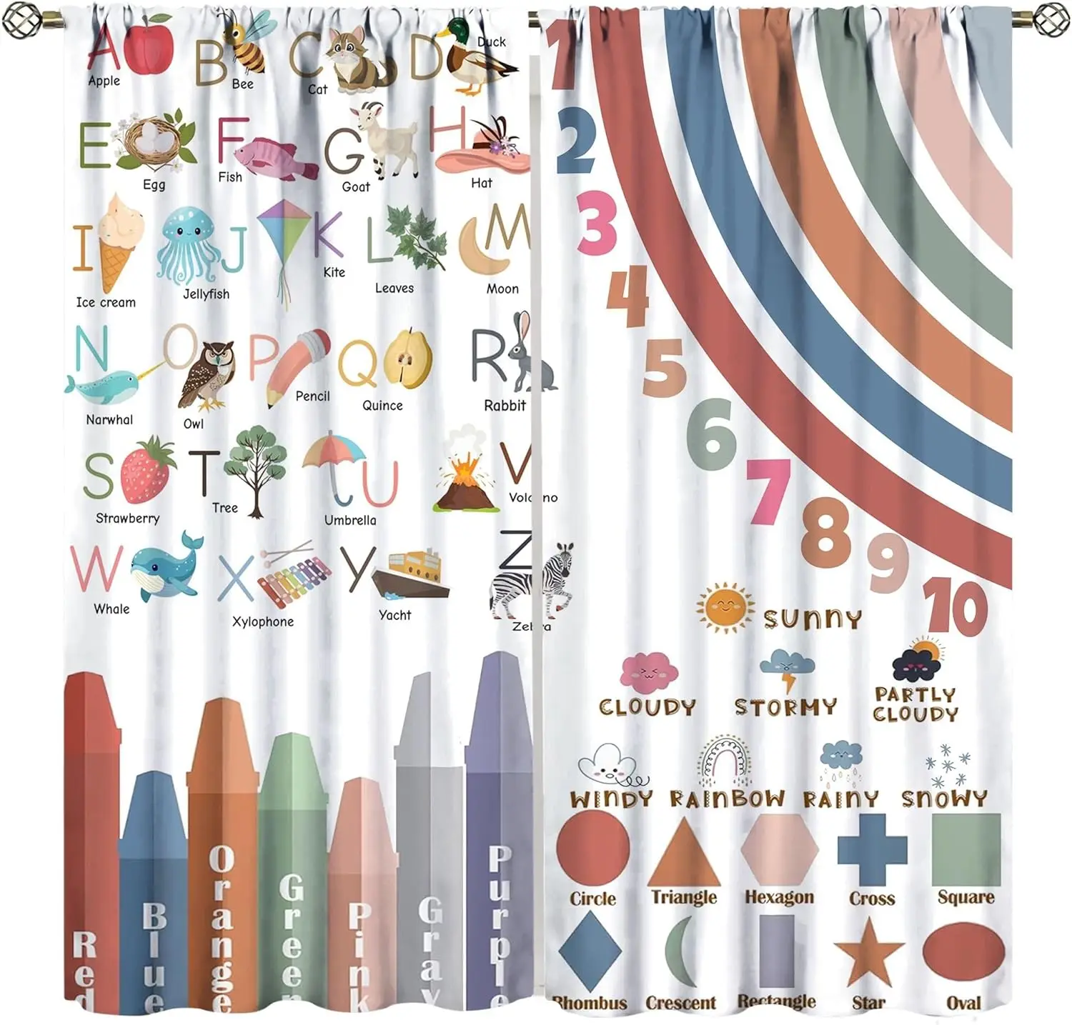Alphabet ABC Curtains for Kids,Cartoon Colorful Rainbow Educational Learning Print Drapes Bedroom Living Room Nursery Classroom