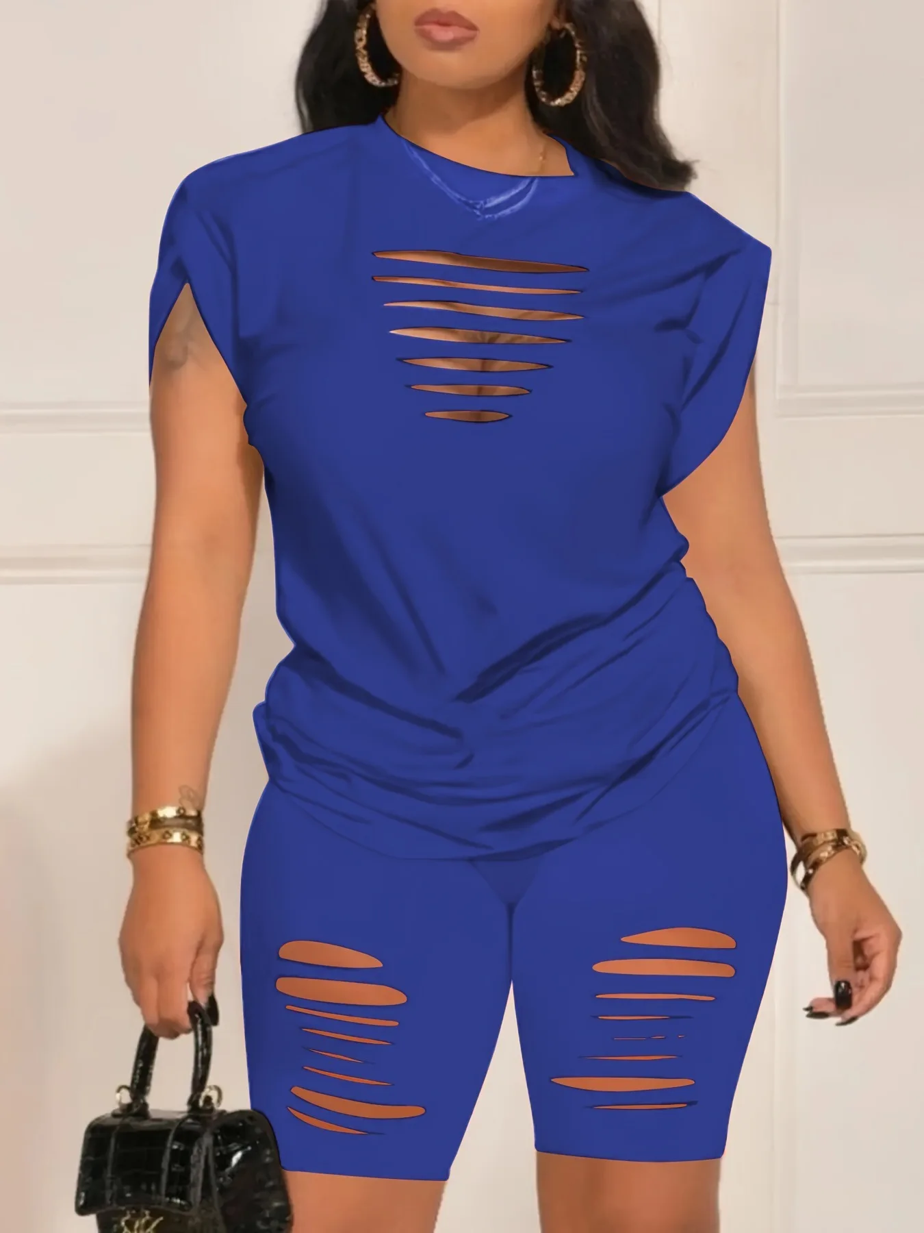 2025 Chándales lisos de verano para mujer, camiseta y pantalones cortos con cuello redondo, conjunto de 2 piezas, conjuntos de ropa deportiva de moda