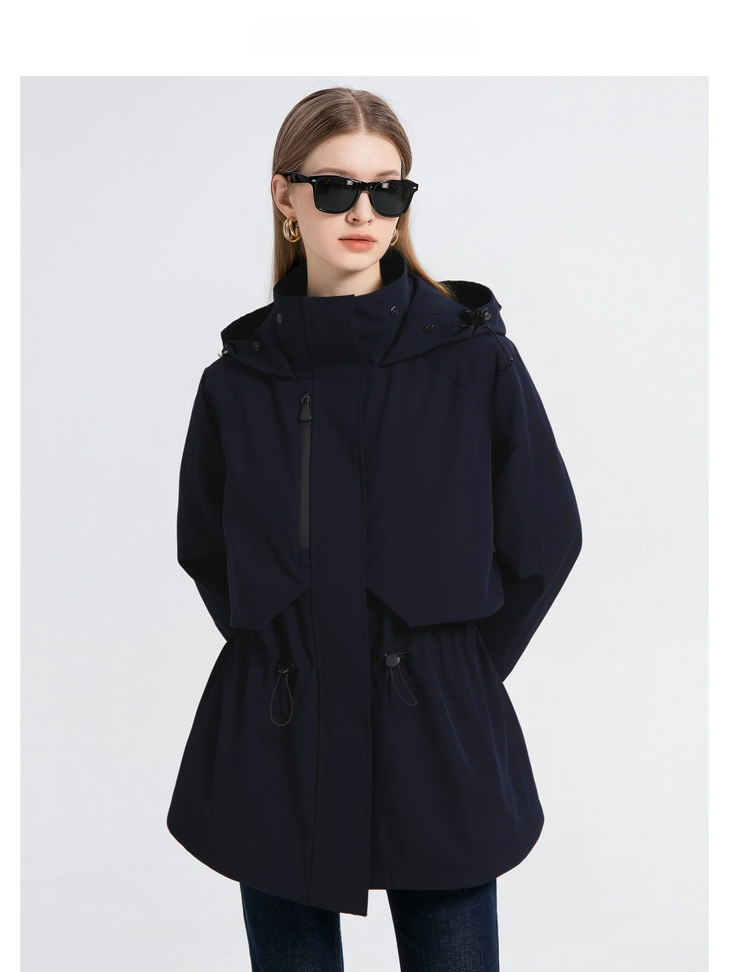 

Пальто-худи Ari Hap Chic средней длины, женская модная верхняя одежда высокого класса, свободный крой, смесь нейлона, полиэстера и спандекса