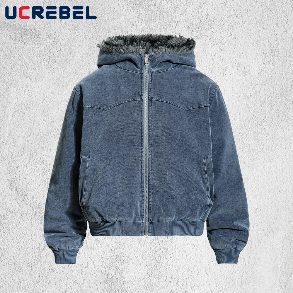 

Сплошной цвет, стеганая куртка, мужская уличная зимняя толстая меховая куртка с длинным рукавом и капюшоном, верхняя одежда-карго, мужская