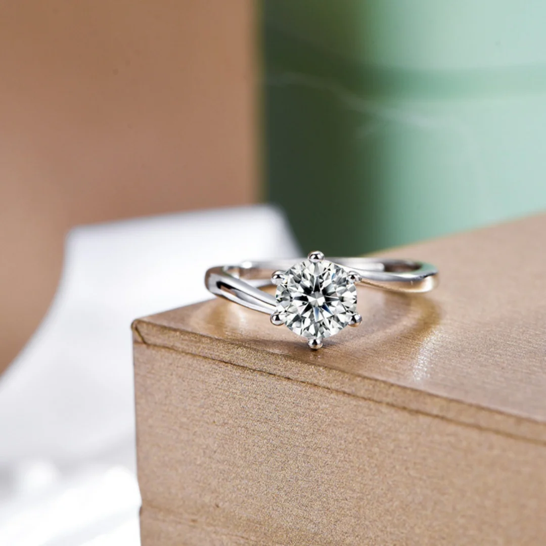 Anillo de compromiso de plata de ley con diamantes solitarios para mujer, joyería clásica de circonita cúbica de 6 puntas para aniversario de boda