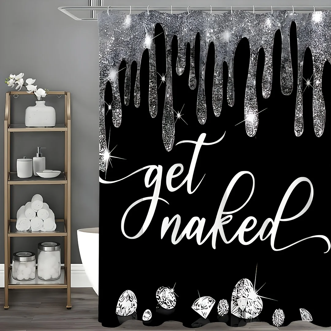 

Get Naked 1/4-Piece Bathroom Set, Black Shower Curtain with Glitter Drip & Sparkling Diamonds