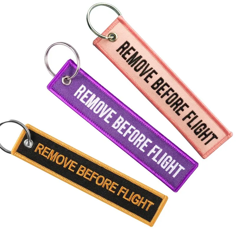 3pcs Text Both Sides Embroidery REMOVE BEFORE FLIGHT Rectangle Keychain Motorcycle Key Chain Accessories Souvenir Wholesale