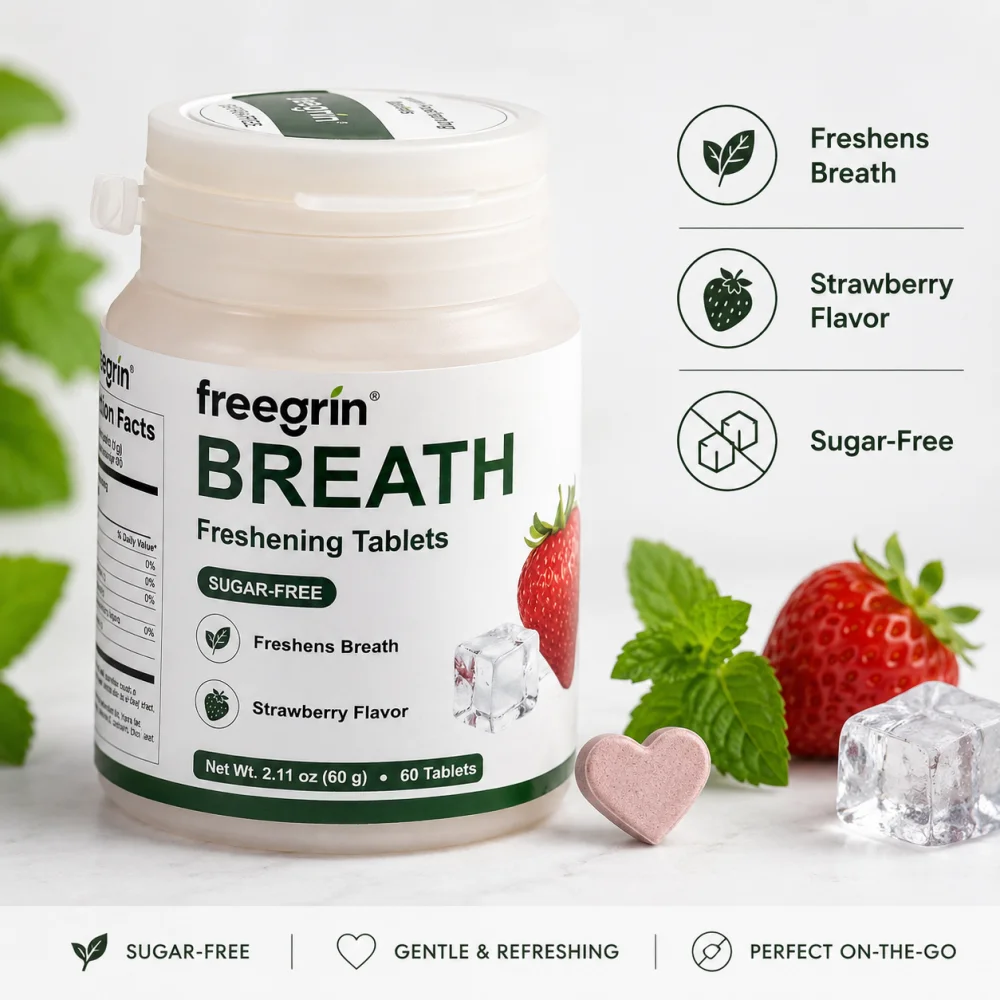 60 Capsules Sugar Free Breath Freshening Tablets , Xylitol Erythritol Mints , Strawberry Flavor , Travel Size , Freshens Breath - view 3
