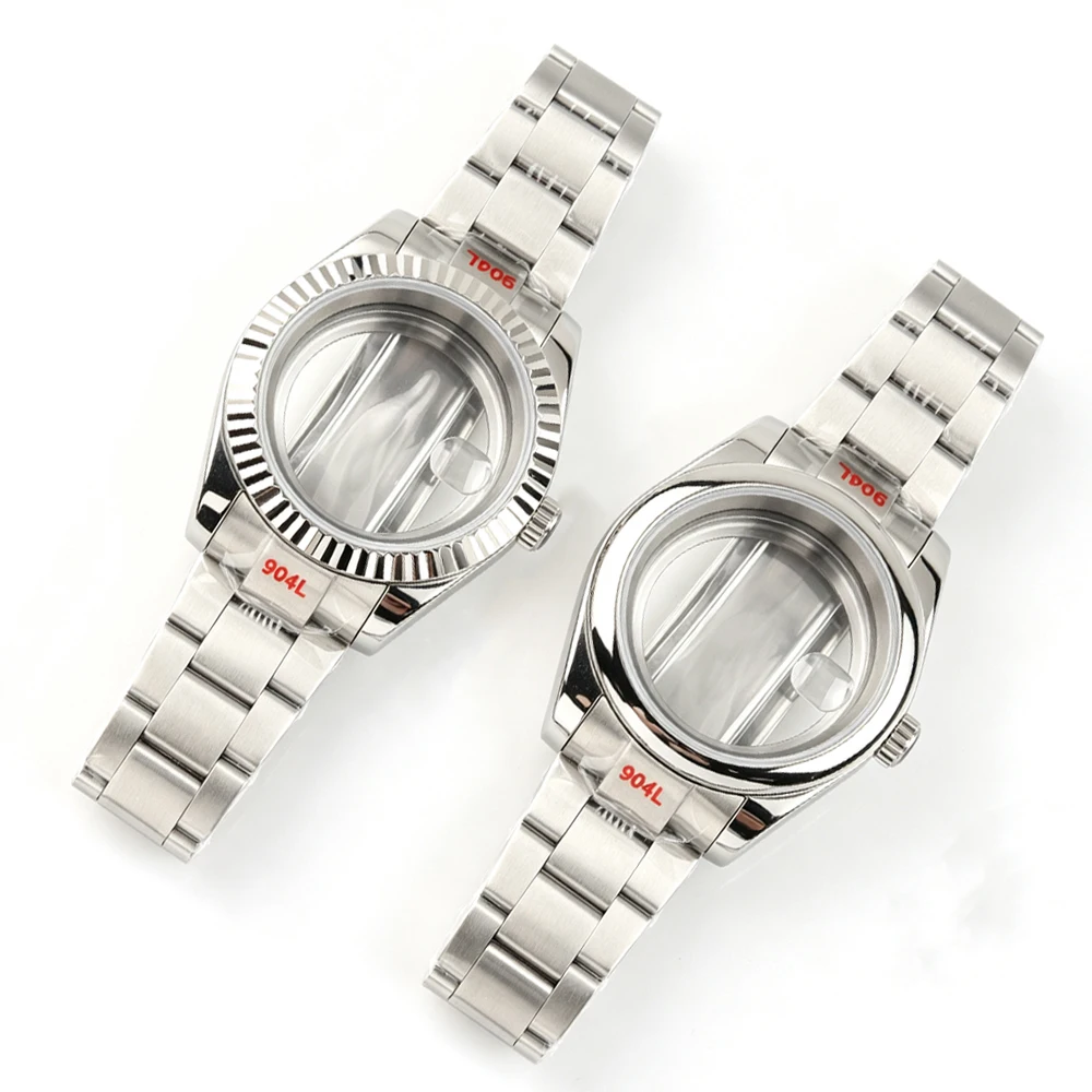 

Silver Case 36mm 39mm Sapphire glass Watch Case Brushed Oyster Strap Bracelet For NH35 NH36 Movement 28.5MM Dial Stainless Steel