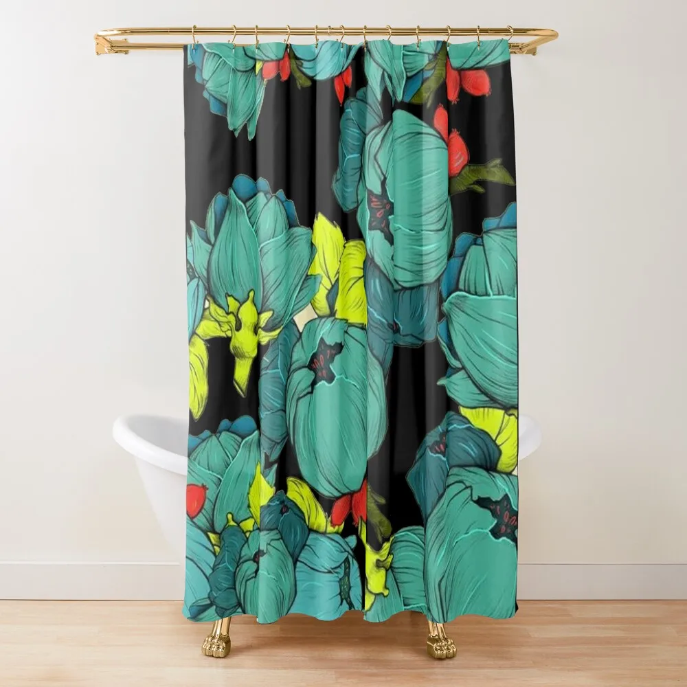 

TURQUOISE, RED AND YELLOW FLORAL PATTERN Занавеска для душа для ванных комнат Декор ванной комнаты в занавеске для ванной комнаты