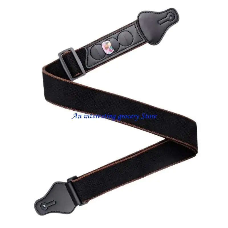 652D Verstellbarer Gitarrengurt mit Plektrumhalter für Gitarrenbass, 5,1 Breite, bequemer Gitarren-Schultergurt aus Baumwolle – Detail 8