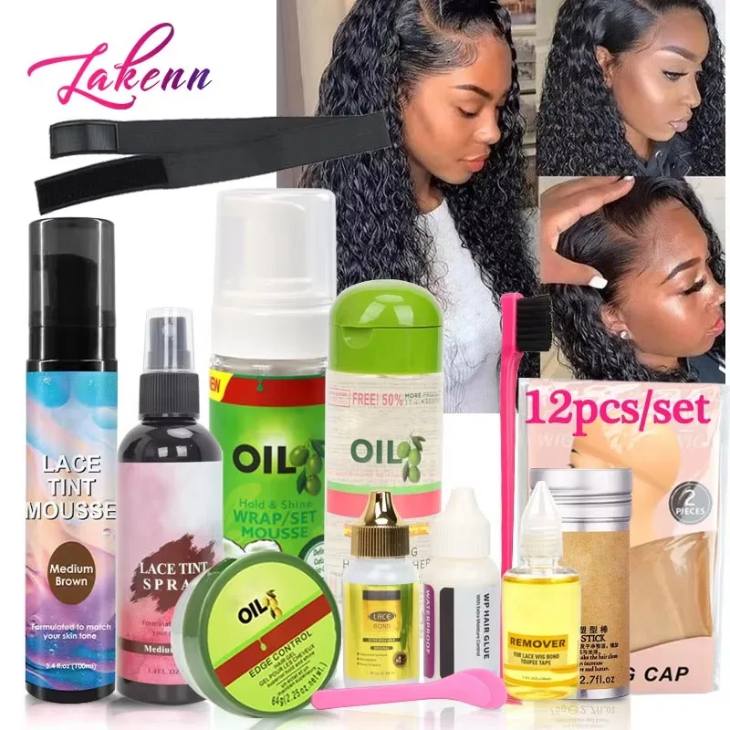 

Flechazo Wig Kit 12Pcs Hair Mousse Lace Tinted Spray Lace Wig Glue Remover Hair Wax Stick Lace Melting Band For Lace Front Wigs