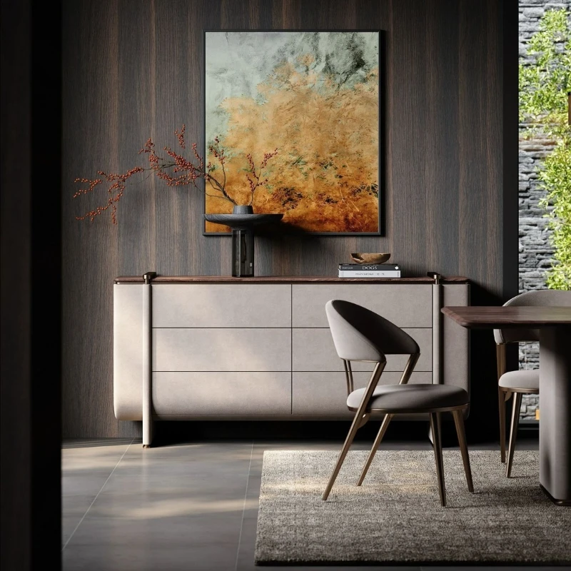 Italian light luxury solid wood dining side cabinet villa mansion restaurant locker light luxury high-end door cabinet